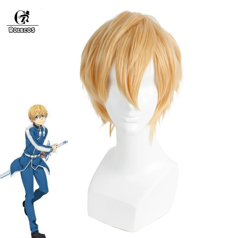 

ROLECOS Sword SAO Eugeo Cosplay Headwear Sword Art Online Alicization Cosplay Hair for Men 32cm Short Yellow Synthetic Hair