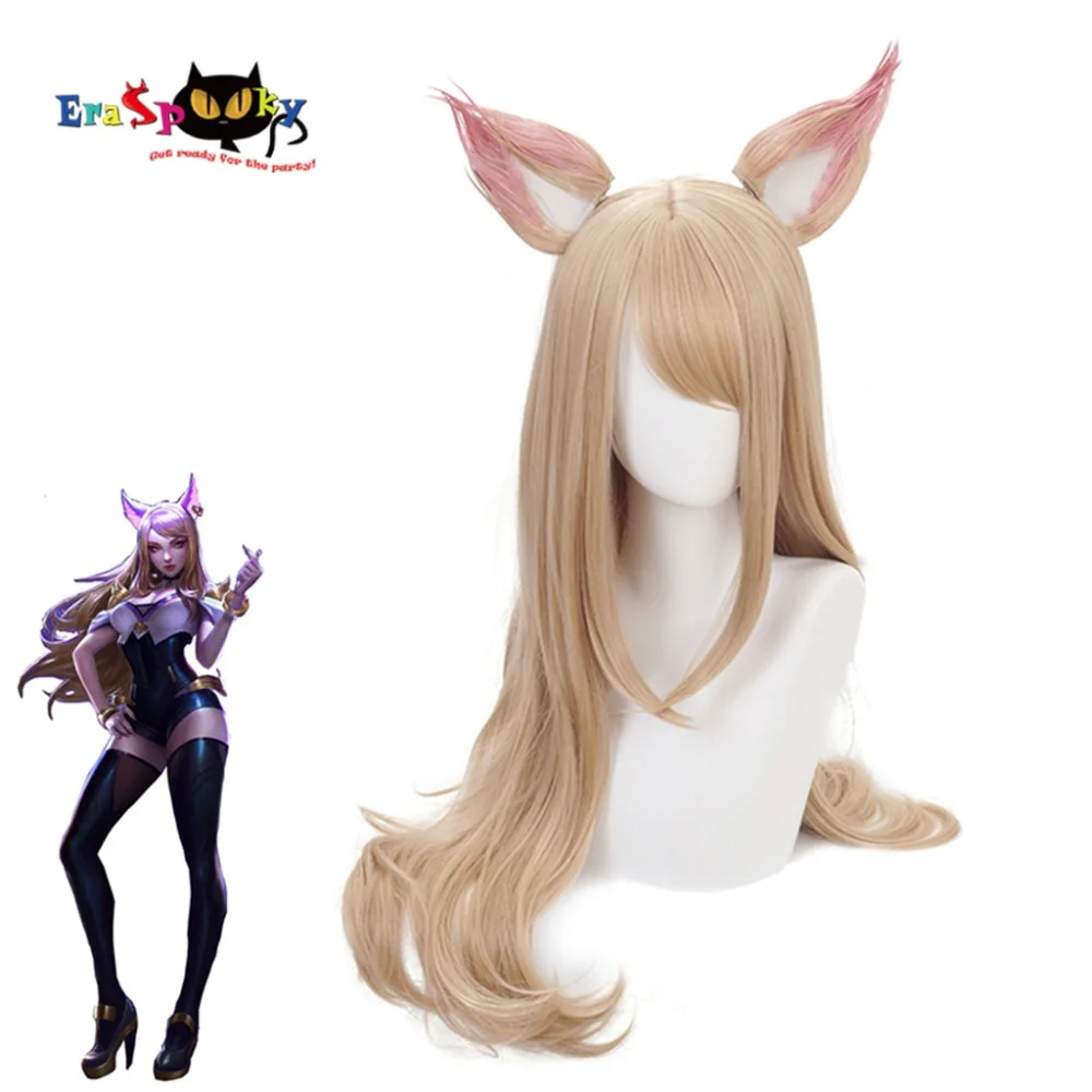 Eraspooky парик для косплея LOL Game KDA Ahri POP/STAR Длинные прямые коричневые волосы с ушной