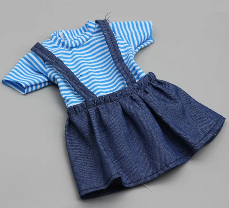 Short blue Полосатое платье на бретелях для куклы 60 см, Модная Джинсовая юбка, Одежда для куклы, длинная одежда принцессы с короткими рукавами, 1/3 аксессуары для кукол - Цвет: Short blue