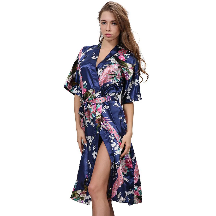 Длинные халаты с принтом павлина и цветов US $9 9 женская одежда для сна из