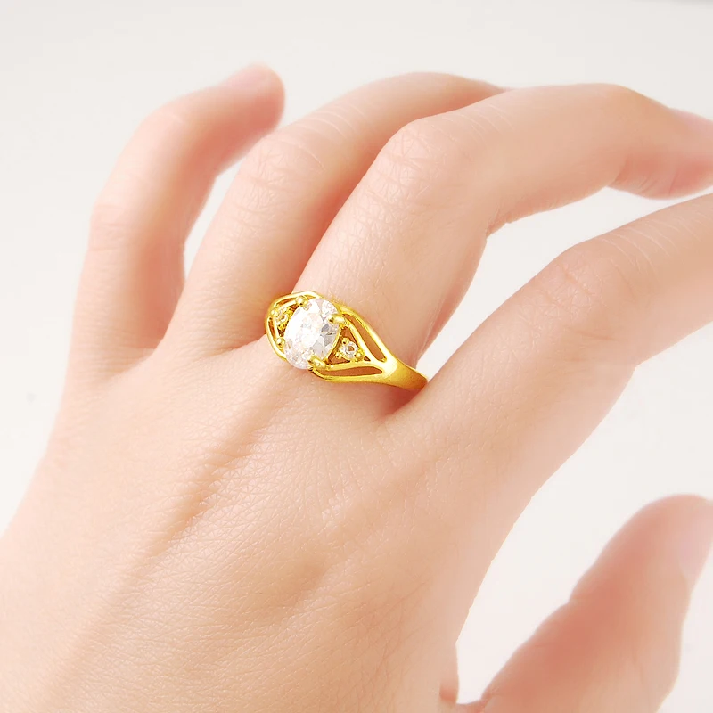 New 24K Gold Plating Women Jewelry Wedding Ring Engraved Luxury Stone Wholesale Fashion Finger Rings Size7-10 | Украшения и