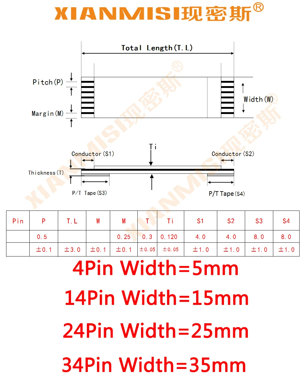 FFC FPC плоский гибкий кабель-удлинитель для 4Pin 14Pin 24Pin 34Pin с одной стороны 1 0 мм Шаг AWM