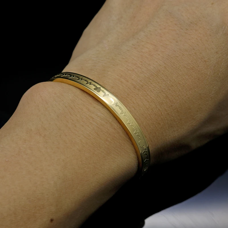 

New High Quality New Titanium Steel Bangle Fashion Jewelry Unique Design Electrocardiogram Charm Bracelet For Lover Men/ Women