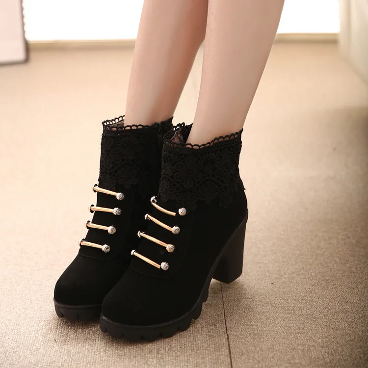 

2019 Artificial Ankle Boots Fashion Ladies lace Ankle Boot Warm Winter Boots High Heels Platform Shoes Woman we56