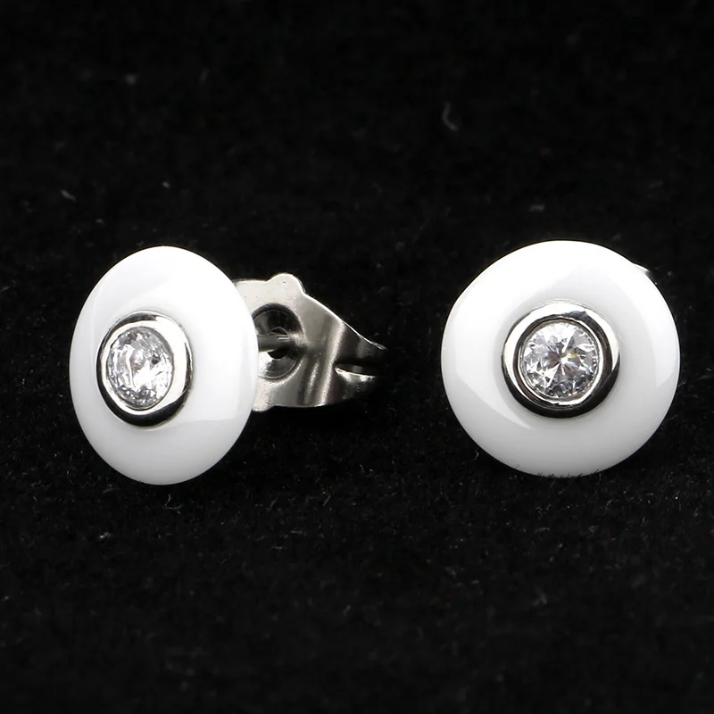 New Fashion Ceramic Jewelry Sets Big Crystal Carat Ring &amp Earrings for Women Black White Wedding Engagement |