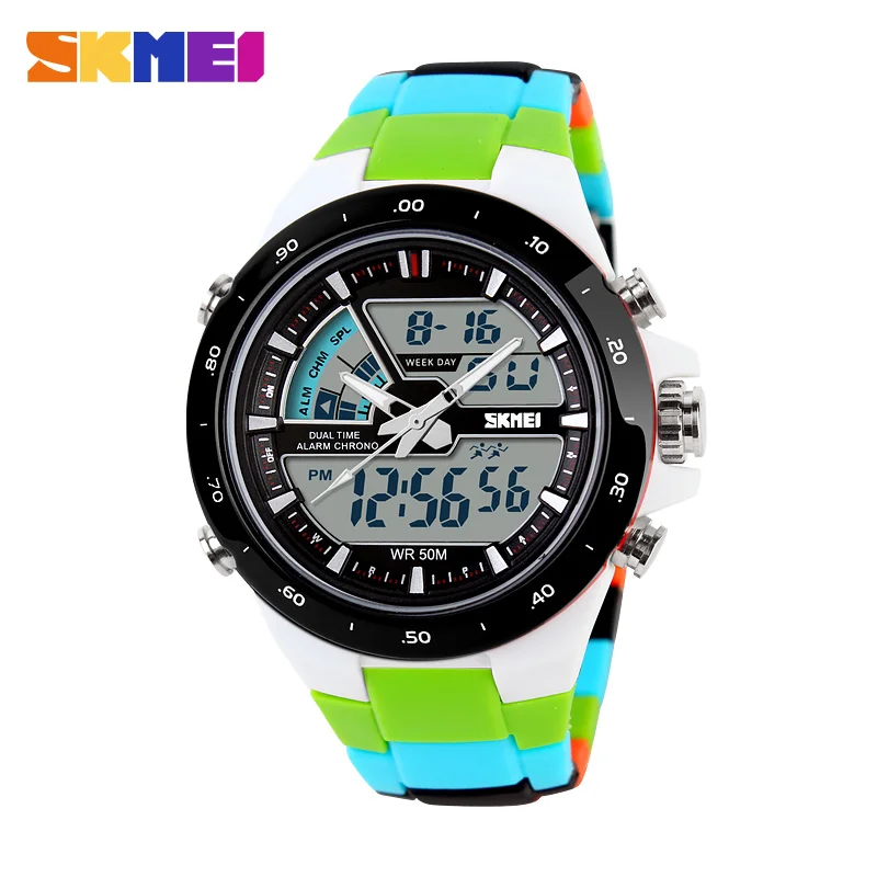 green colorful strap SKMEI мужские спортивные часы, мужские часы 5ATM для дайвинга, плавания, модные цифровые часы, военные многофункциональные наручные часы, relogio masculino - Цвет: green colorful strap