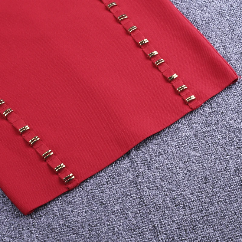 Ocstrade Vestidos Бандажное платье Новое поступление металлическое украшенное Сексуальное Красное Облегающее Бандажное платье женское вечернее платье в стиле знаменитостей
