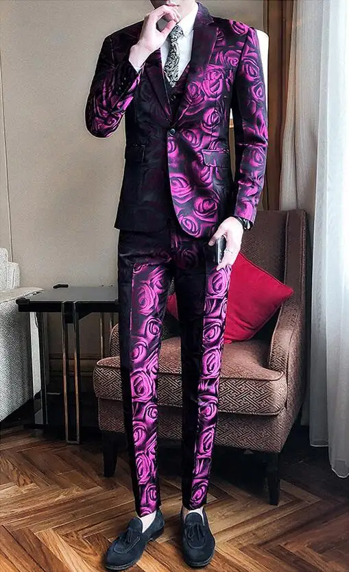 Новый бренд мужской плюс размер 5XL красный цветочный узор Slim Fit Мужские костюмы