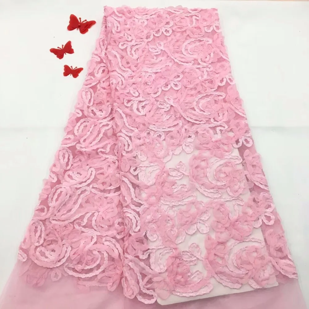 

Cassiel African Lace Fabric Pink High Quality African French Tulle Lace Fabric With Flower Glittery 3D Nigerian lace Fabrics