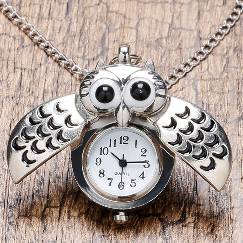 

Fashion Retro Unisex Vintage double open Owl Antique Unique Necklace Pocket Watch Gift Quartz Relogio Clock