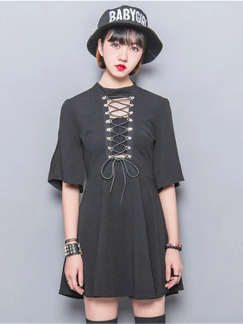 

Jasmine summer Harbin stitching hollow net gauze bandage high waist A word thin dress