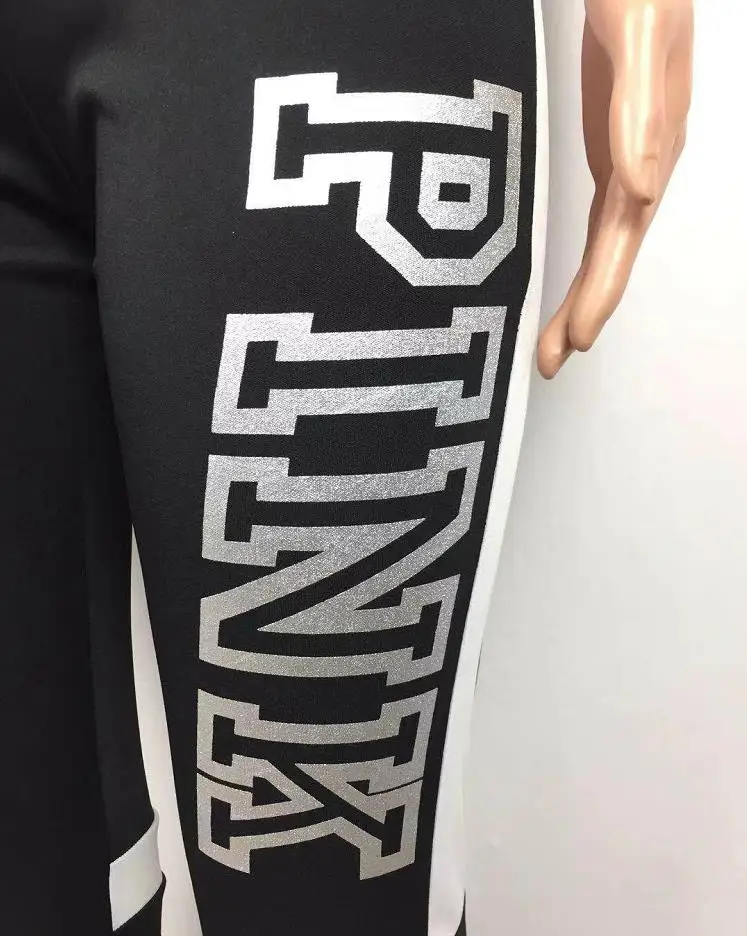 Розовые Женский комплект 2 шт. с принтом и надписью топ штаны большого размера