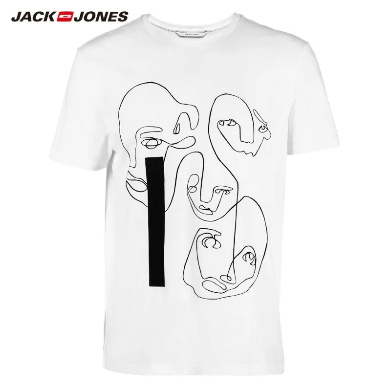 JackJones Мужская Осенняя футболка с короткими рукавами из 100% хлопка абстрактным