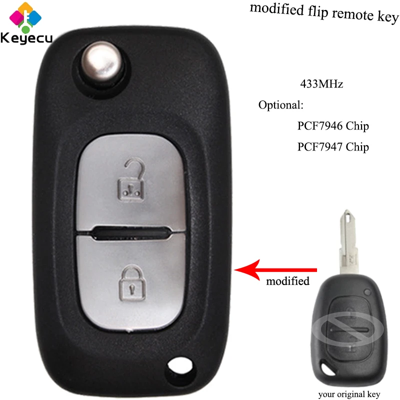 KEYECU Замена модифицированного дистанционного ключа-2 Btn 433 МГц PCF7946/ 7947 чип-для Renault