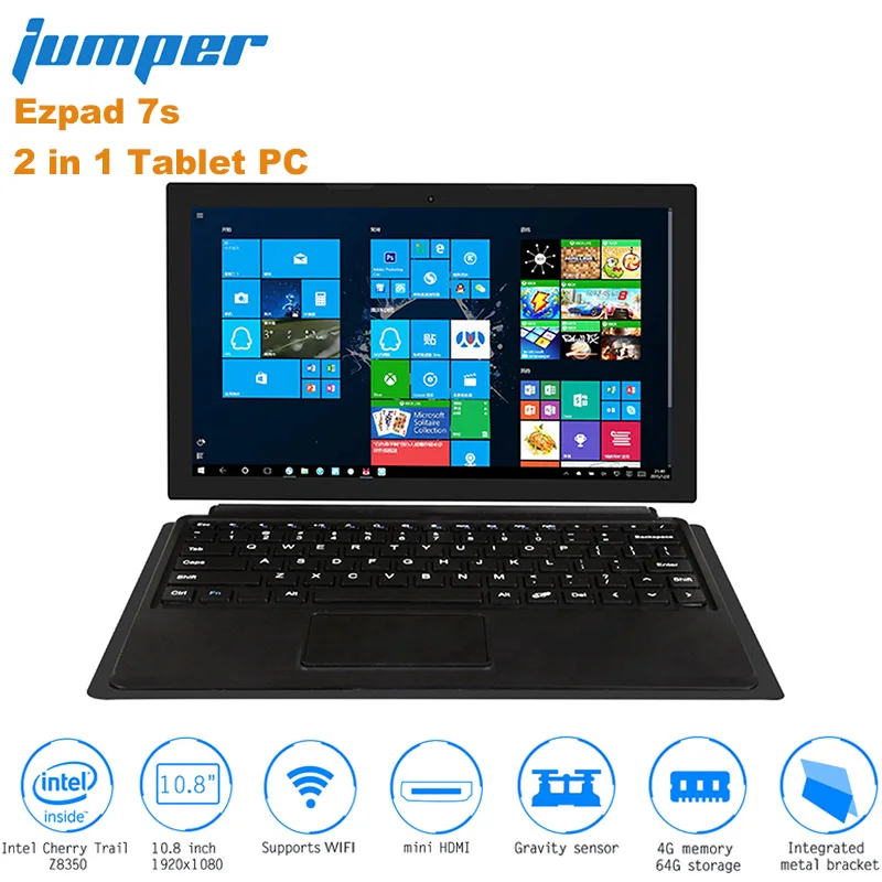 Джемпер Ezpad 7 s 2 в 1 планшеты PC 10 8 ''intel Cherry Trail Z8350 4 ядра ГБ + 64 2MP камера г Wi Fi с