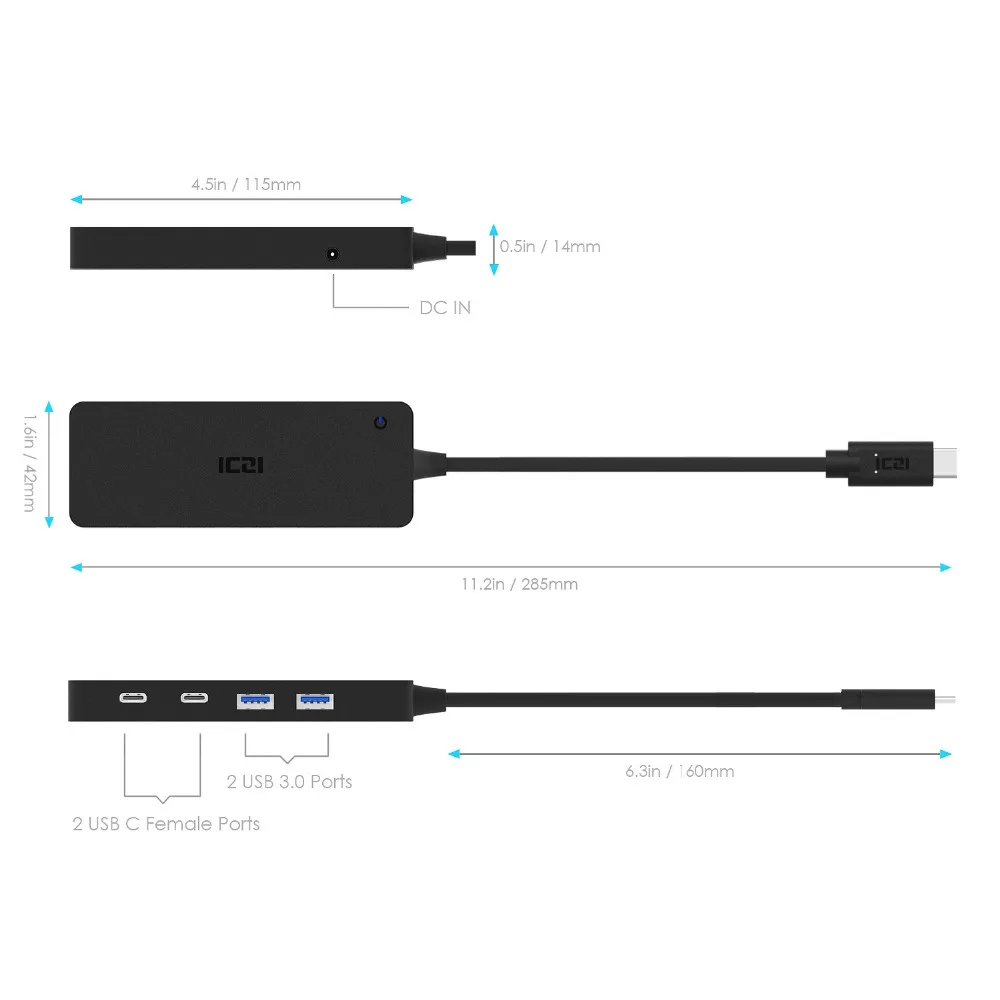 ICZI USB 3 1 Тип C Thunderbolt до 2 0 Порты концентратора данных передачи для macbook 2018 huawei