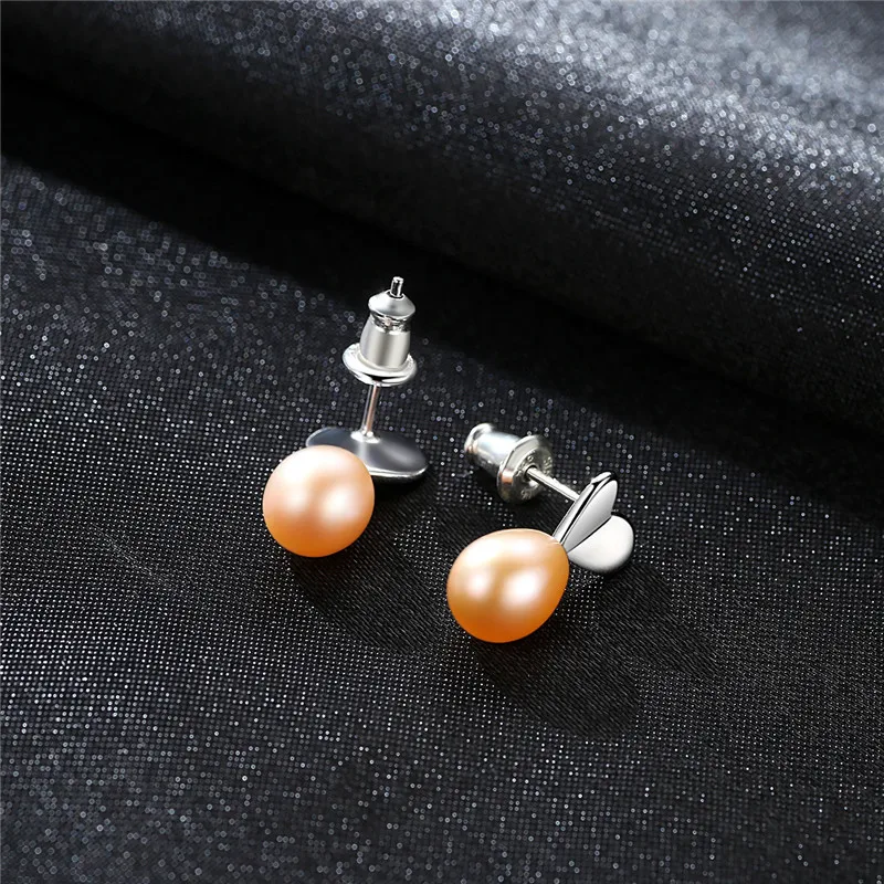 7-8mm Purple Freshwater Pearl Stud Earrings Sterling Silver 925 Jewelry Fashion Simple Heart Earring for Women |