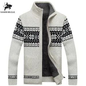 Зимний мужской кардиган, новинка 2020, мужские повседневные свитера, Теплый Бархатный мужской кардиган на молнии, вязаные свитера с воротником-стойкой
