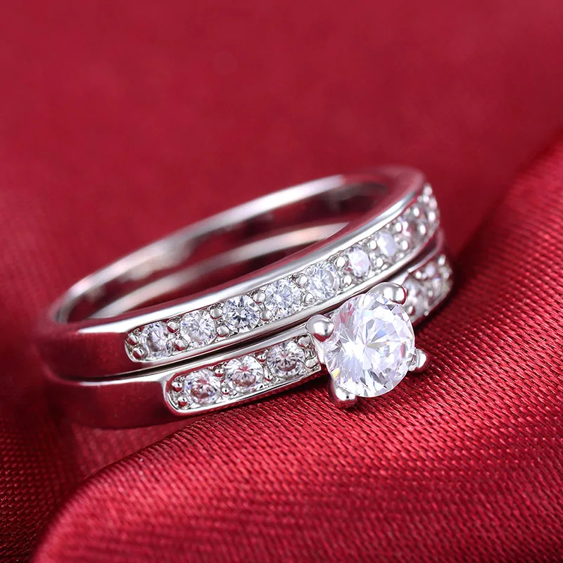 Бренд ювелирных изделий Кольцо Винтаж 0,75 карат блестящий камень Cincin Wanita штабелируемые Двойные кольца для женщин CC124