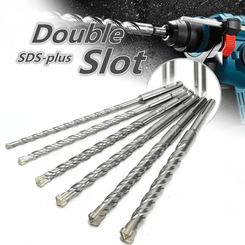 

6pcs 160/210/260mm SDS Plus Crosshead Twin Spiral Hammer Drill Bits 6/8/10/12/14/16mm Round Shank Twist Electric Hammer Drill