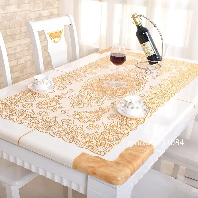 ПВХ золото/серебро скатерть теплоизоляционная столовая с бронзовым принтом