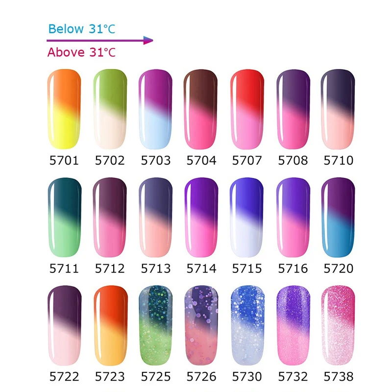 Гель-лак для ногтей Huration термо-лаковый Хамелеон изменения температуры 29 цветов