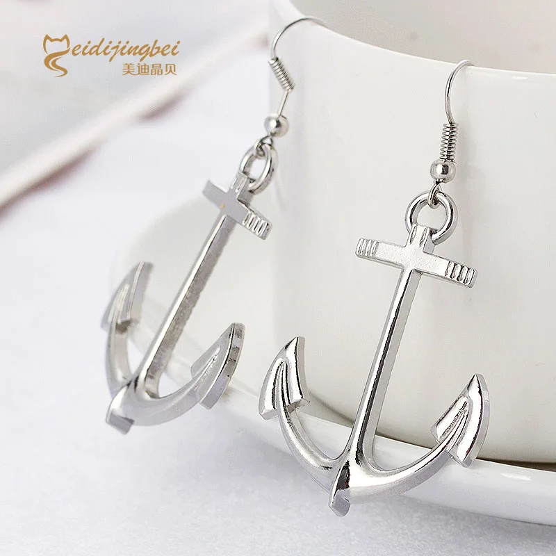 Модные серьги подвески с якорем для девочек Женские Висячие серебристого цвета