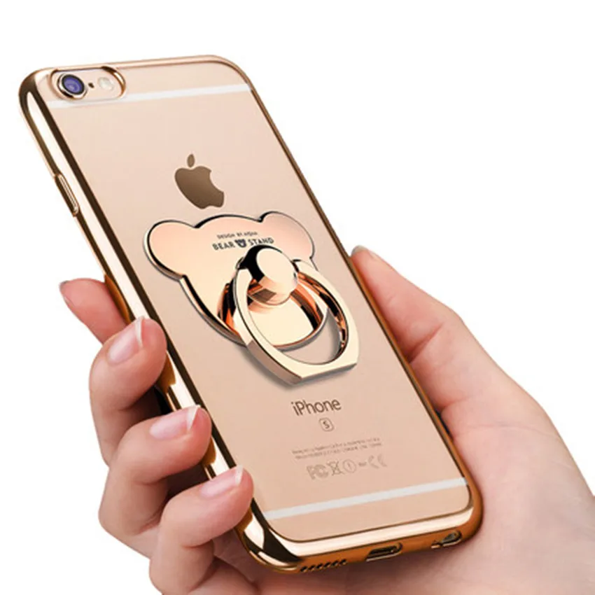 Чехол для iPhone Xs Max 7 8 Plus 3D из мягкого ТПУ с кольцом-держателем в виде медведя