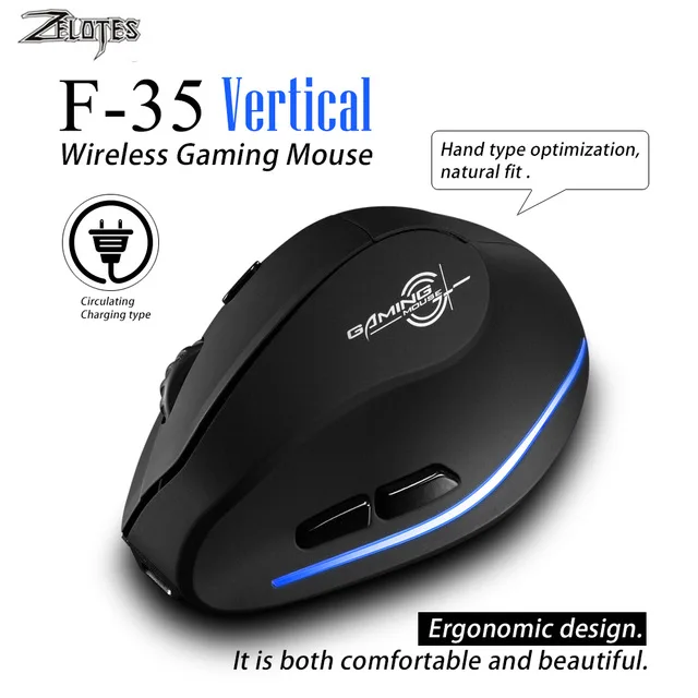 Мышь Raton Zelotes F-35, 2,4 ГГц, вертикальная Беспроводная перезаряжаемая USB 2400 dpi, 6 кнопок, игровая компьютерная мышь для ноутбука - Цвет: black