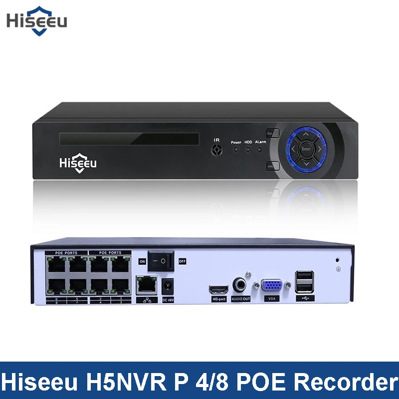 Видео наблюдение H.265 PoE NVR 4/8 канал для HD 1080P 4MP 5MP ip камера 48V 802.3af ONVIF 2 0 Hiseeu