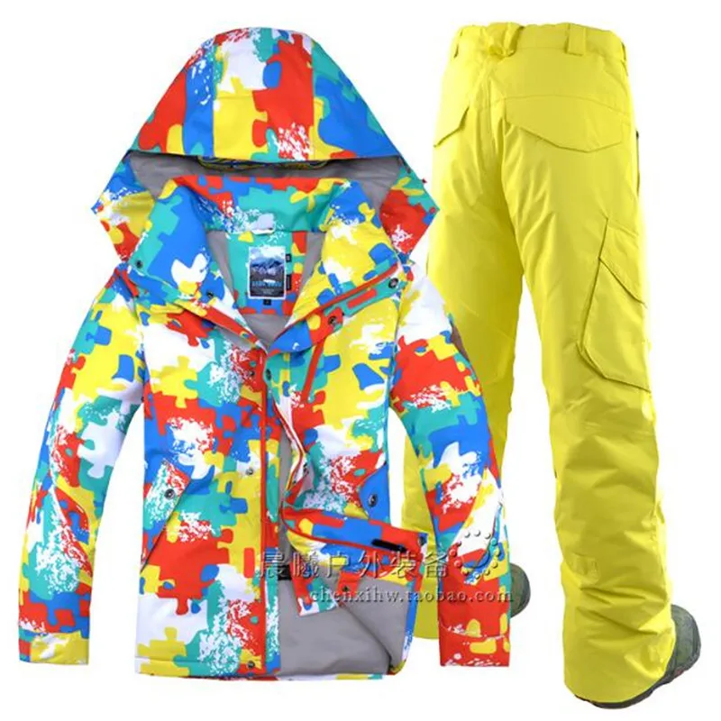 

GSOU SNOW Men Ski Suits Jacket+Pants Water-proof breathable Thermal Snowboard Printed Ski Suit Wear-resisting breathable