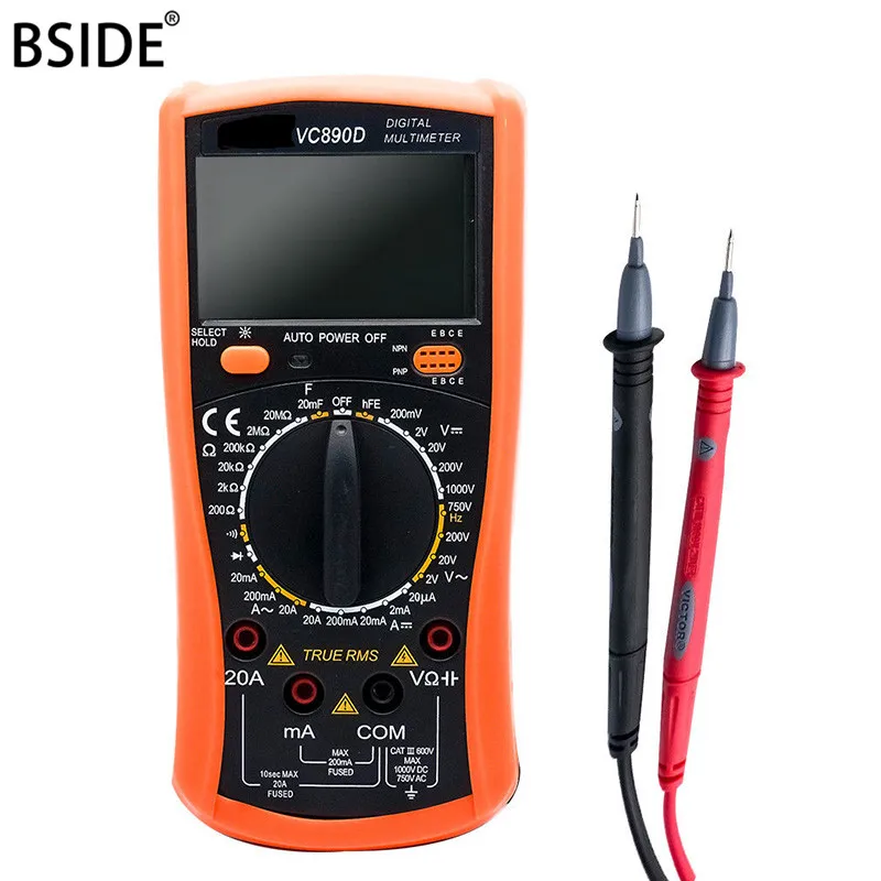 BSIDE VC890D Портативный ЖК дисплей цифровой мультиметр Вольтметр Амперметр AC DC Ом ток