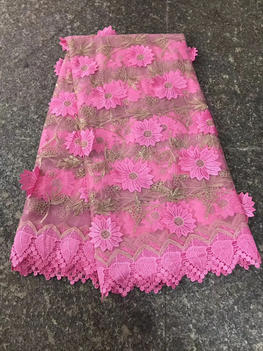 pink nigerian lace fabrics with 3d flower applique 5yard free shipping fabric beads top quality french | Дом и сад