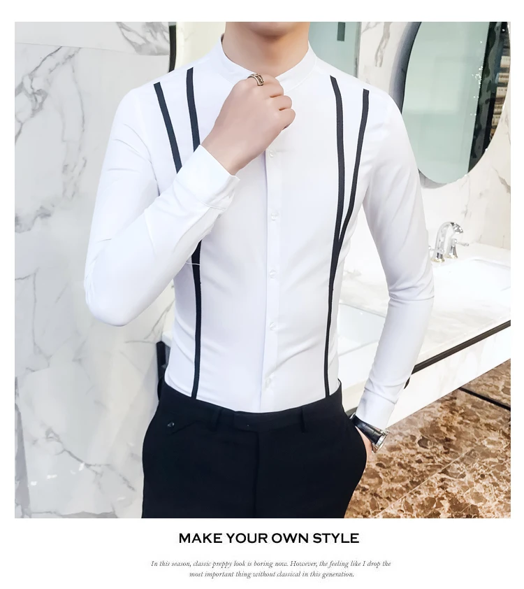 Новинка весны модный бренд Для мужчин одежда Slim Fit Для мужчин рубашка с длинными рукавами Для мужчин Повседневное полосатый Для мужчин рубашка, Мужская размера плюс S-5XL