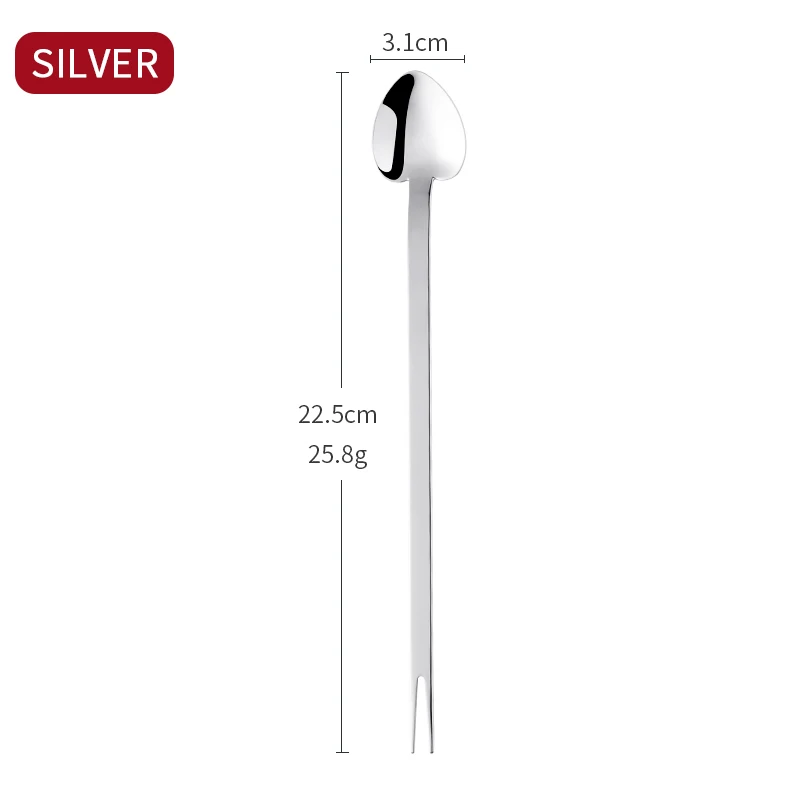 Silver-1 Pcs 1 шт. Нержавеющая сталь длинная ручка в форме сердца ложка 2 в 1 ложка Вилка бар напиток Коктейльная ложка для смешивания колер - Цвет: Silver-1 Pcs