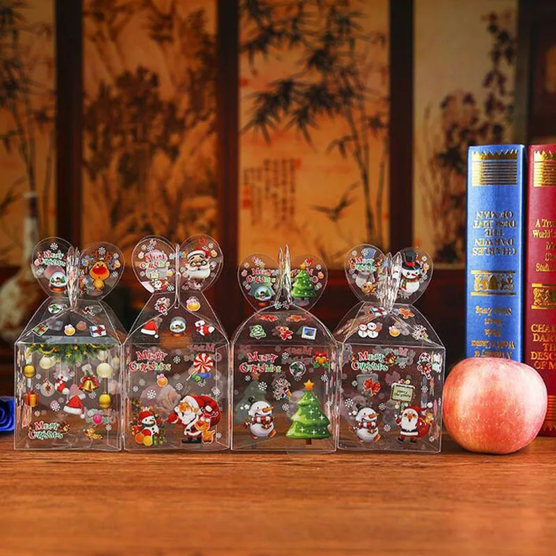 200pcs Christmas Even Clear Gift Box Xmas Printed Snowman Elk Santa Tree Treats Sweets Candy Apple Boxes Favors Wrap ZA4973 | Дом и сад