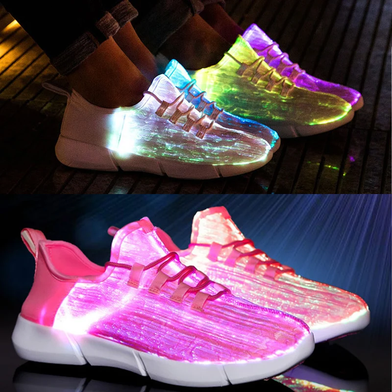 UncleJerry Size 25-46 New Summer Led Fiber Optic Shoes for girls boys men women USB Recharge glowing Sneakers Man light up shoes | Детская