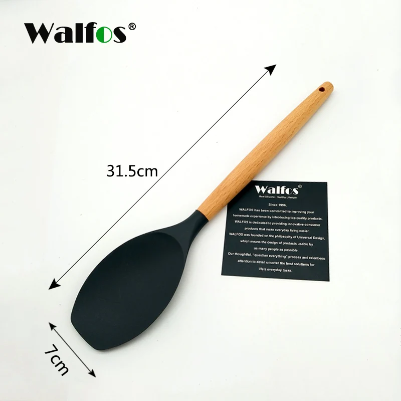 WALFOS, кухонные инструменты, Натуральный Бук, деревянная ручка, силиконовая кухонная утварь, набор силиконовых кухонных инструментов, набор посуды - Цвет: shovels D