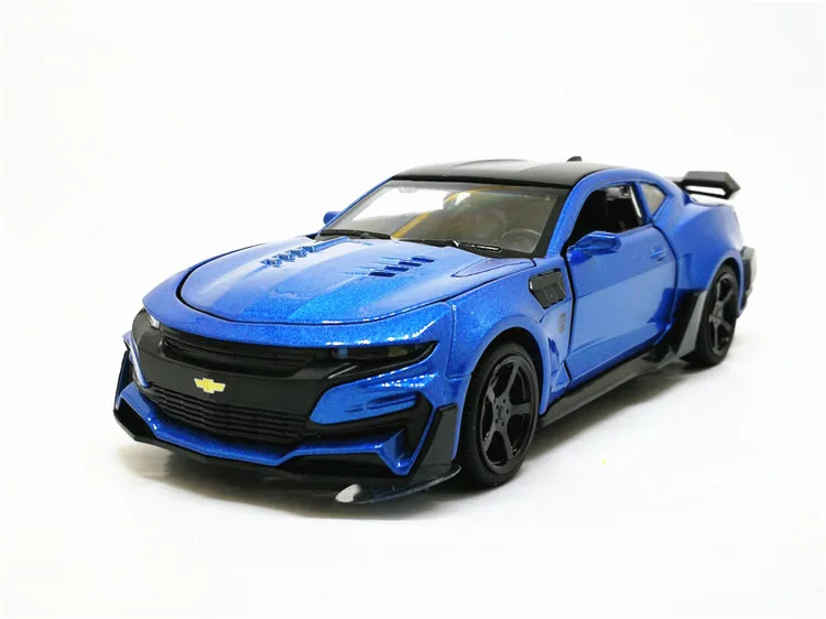 Blue 1:32 Chevrolet Camaro, спортивный автомобиль, литая под давлением модель автомобиля, игрушка 5 цветов, оттягивающая назад, мигающая, для детей, на день рождения, рождественские подарки, игрушки - Цвет: Blue