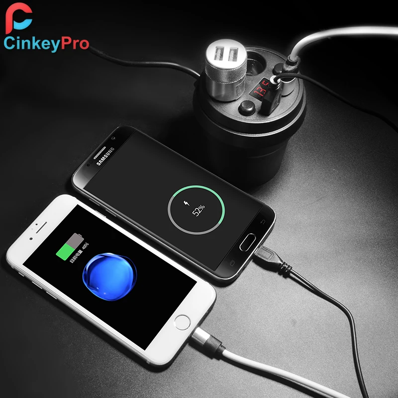 CinkeyPro чашки 2-Порты и разъёмы зарядных порта USB для автомобиля Зарядное устройство для iPhone 8 Plus iPad samsung 2* Прикуриватель Автомобиля-Зарядное устройство для мобильного телефона 5В/3.1A зарядки