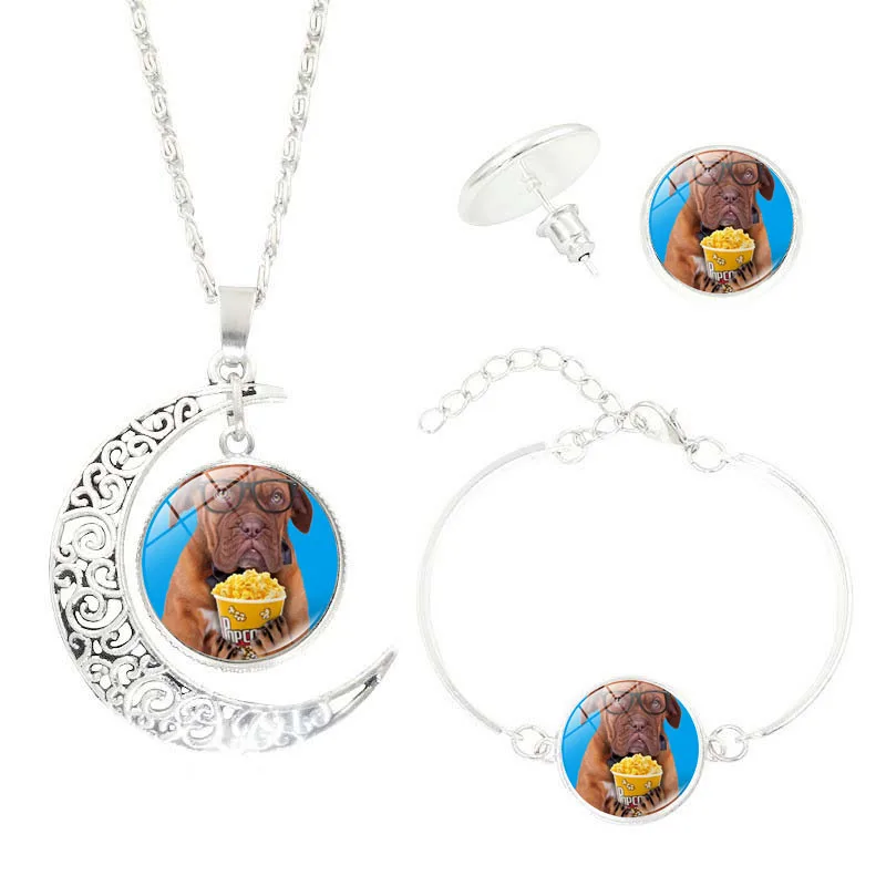 Новый Модный Ювелирный Набор с серебряным покрытием полумесяц стекло кабошон