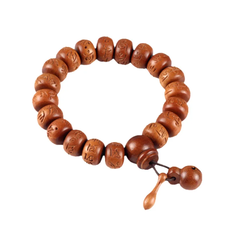 Браслет с бусинами из натурального персикового дерева 12*15*17 мм ручной работы