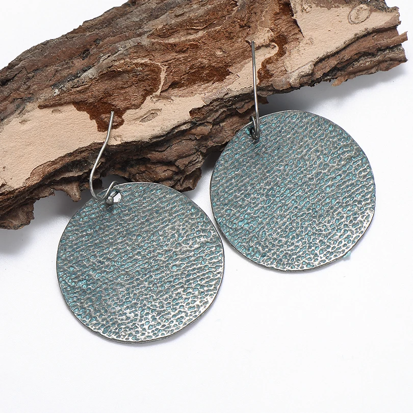 Chic Retro Big Alloy Round Drop Earrings For Women Statement Jewelry Vintage Geometric Shape Silver Color Europe Earring Hot | Украшения и