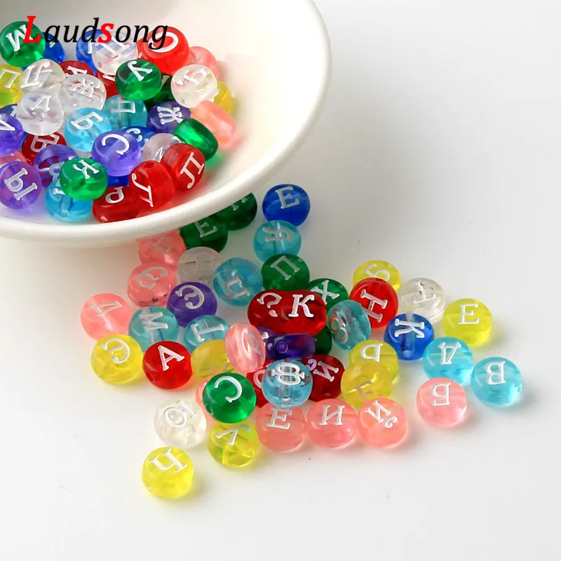 200Pcs Transparent Mixed Color Russian Letter Acrylic Spacer Beads For Jewelry Making DIY Necklace 4x7mm | Украшения и аксессуары