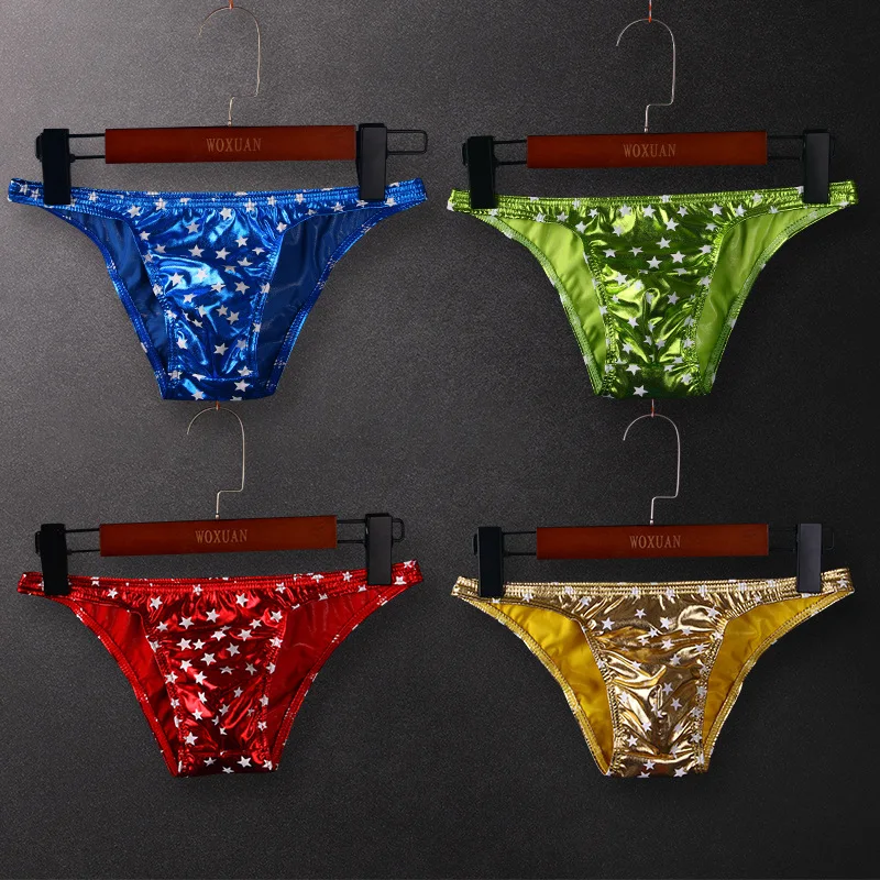 

Sexy Gay Underwear Men Briefs Shorts Faux Leather Panties Man Star Low-rise U Convex Pouch Underpants Cueca calzoncillo S-XL
