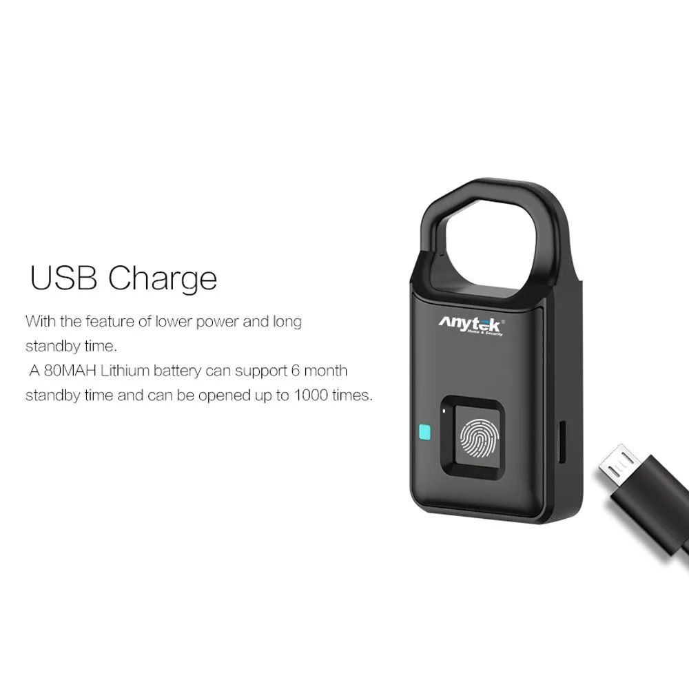 Smart Fingerprint Padlock Biometric USB charge Waterproof Lock with Finger Print Security Touch Keyless Long Standby Time | Безопасность
