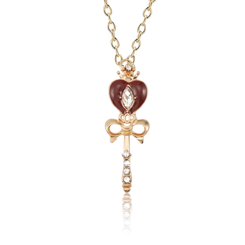 Heart Wand Аниме Сейлор Мун кулон ожерелье для женщин кристалл жемчуг Любовь Сердце Луна палочка ожерелье s Подвески Мультфильм Sailormoon ювелирные изделия Colar - Окраска металла: Heart Wand