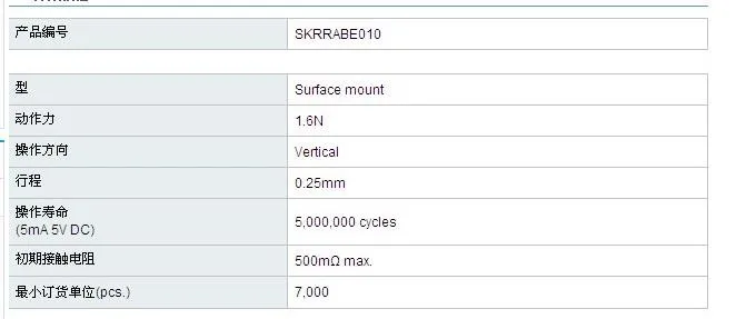 Переключатель на пластине SKRRAAE010 7,5*7,5*0,6 длительный срок службы