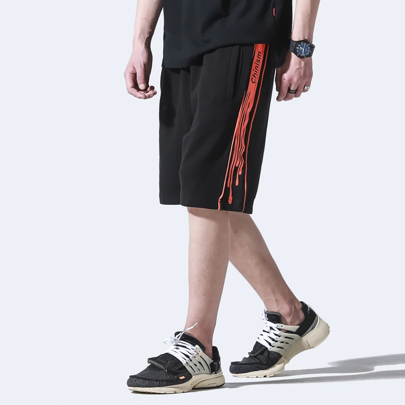 CHINISM Лето Сторона капли воды Print Joggers мужской моды сбоку полосатые шорты хип хоп