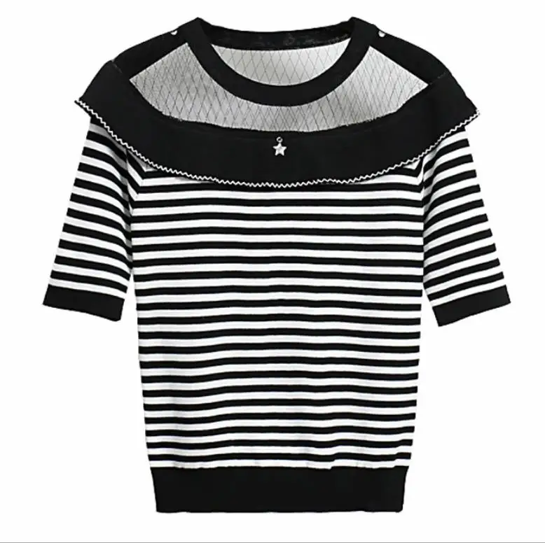 Baharcelin High Quality Women Girl Summer short Sleeve Pullover Knitted sweater Cute Sweet Ruffles Knitwear Outwear Top | Женская одежда